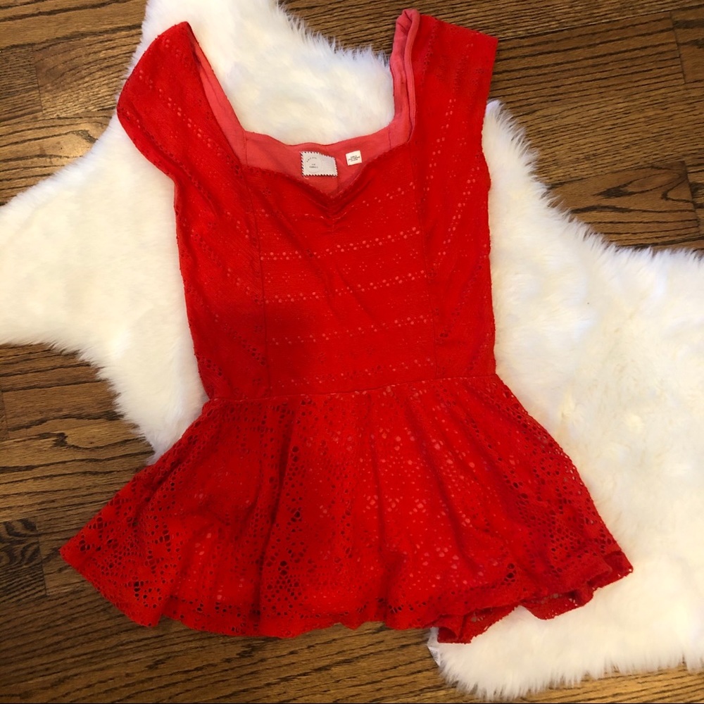 Anthropologie Red Eyelet Top